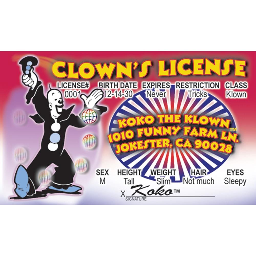 Signs 4 Fun NBIDK Coco Clown Squa's Driver's License : Amazon.ca: Home